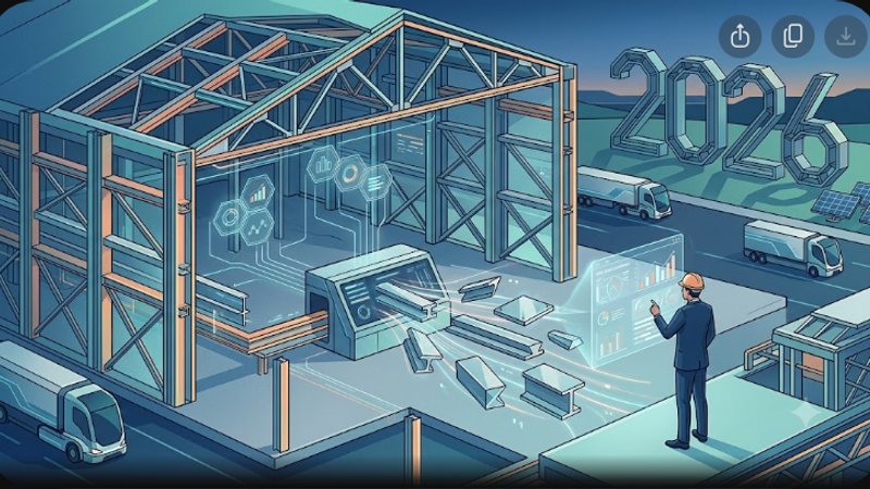 Современная иллюстрация стальных конструкций для склада, демонстрирующая выбор марок стали для строительства.
